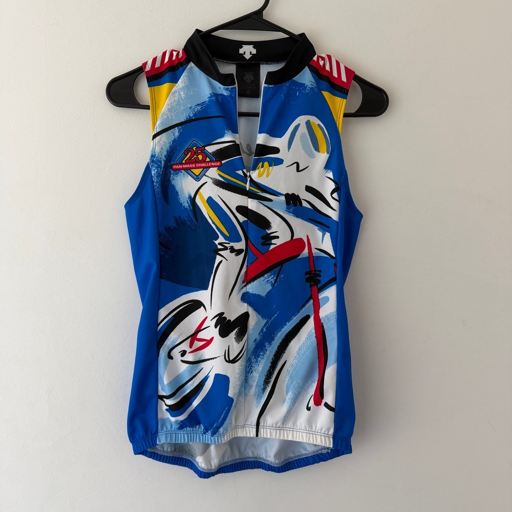 Descente Pan-Mass Challenge 2004 Womens Cycling Jersey Sleeveless Blue Graphic